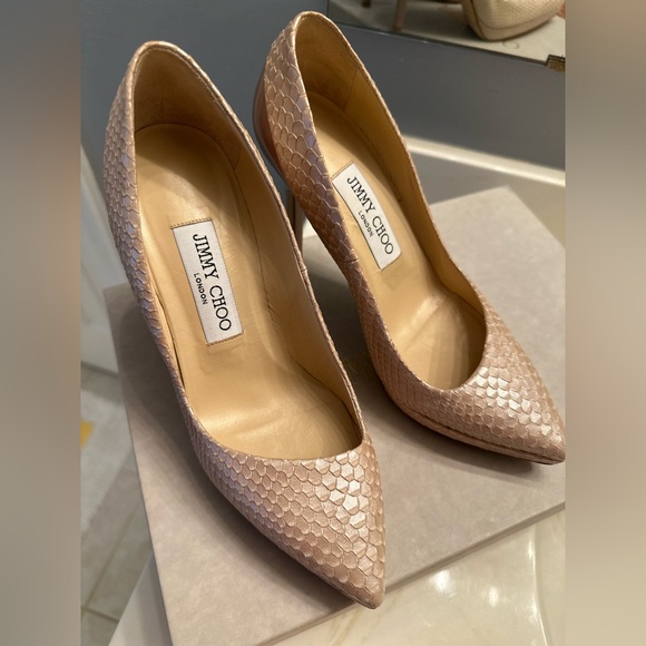 Jimmy Choo Shoes - Jimmy Choo Abel Snake-Effect & Patent Leather Pointed Toe Pumps - 35.5